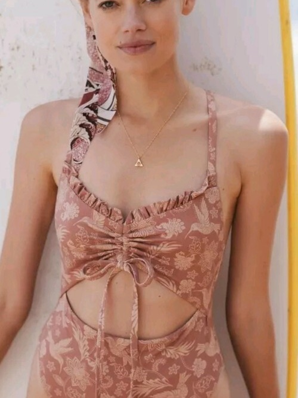 Anthropologie Shawna Ruched One Piece Swimsuit in Bronze Hummingbird